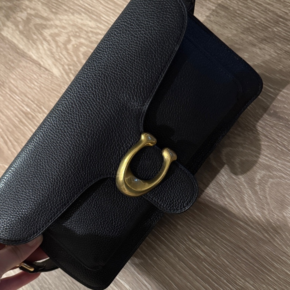 Coach Black Leather Clutch with Gold Accent